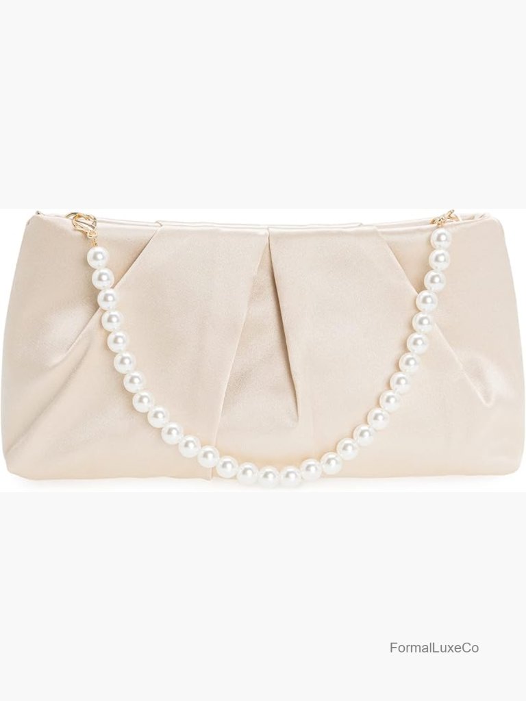 Elegant Pleated Satin Clutch Wedding Party Formal Evening Bag Wristlet